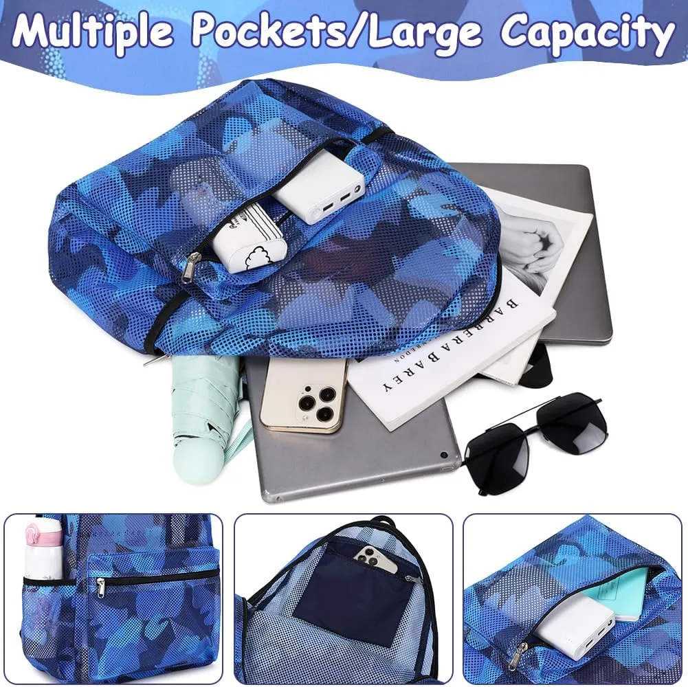 Mesh Backpack for Boys Blue Mesh School Backpack for Kids Boys 2 in 1 Set See Through Casual Backpack for Teen Boys Girls