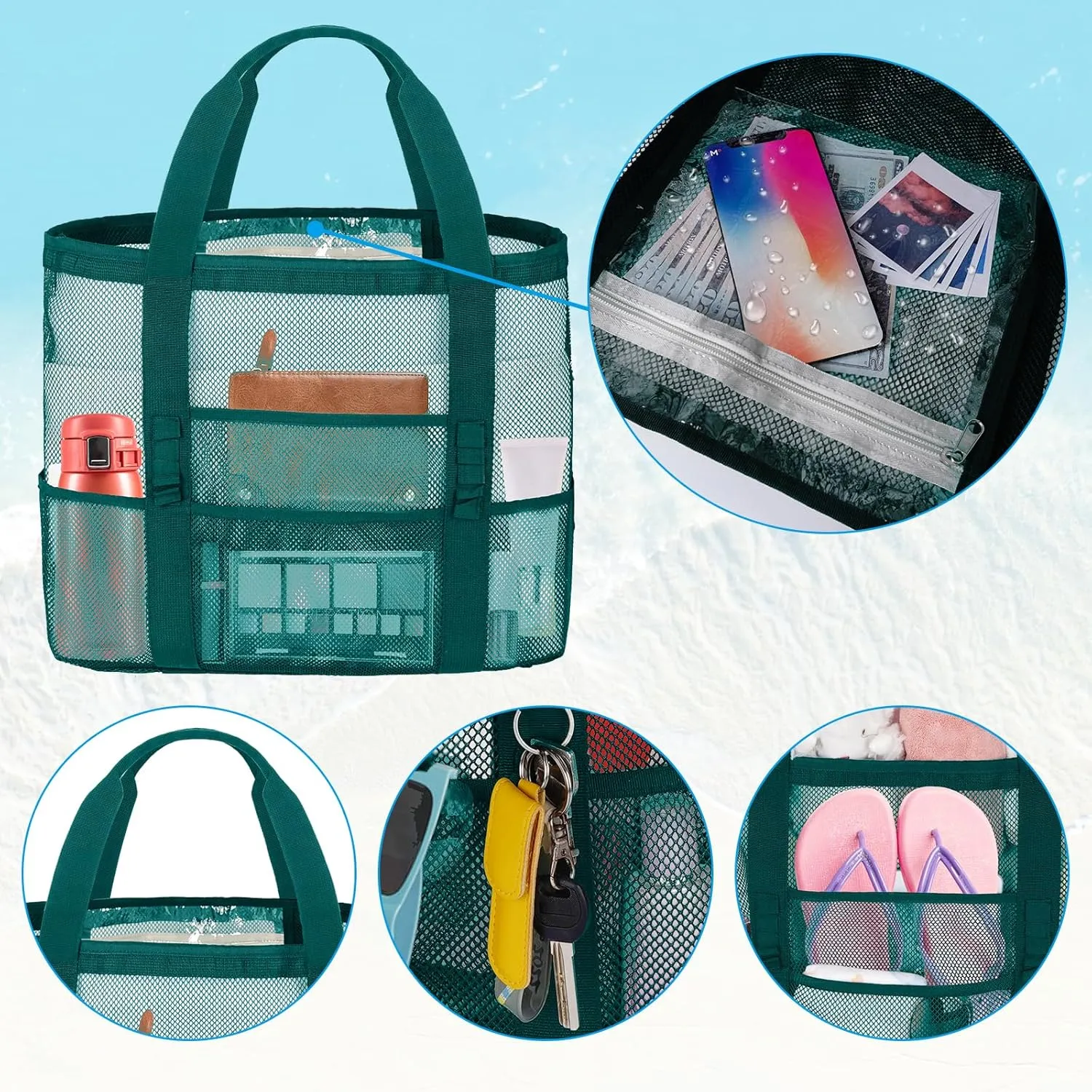 Mesh Beach Bags for Women - Plus Waterproof Sandproof Tote Bag