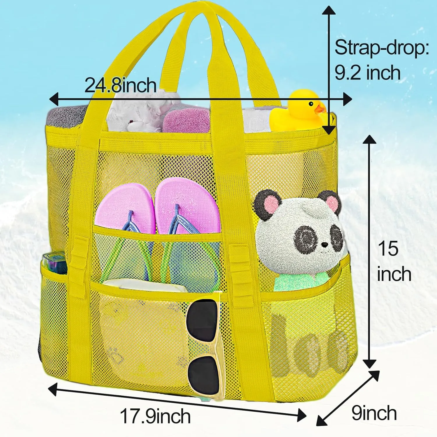 Mesh Beach Bags for Women - Plus Waterproof Sandproof Tote Bag