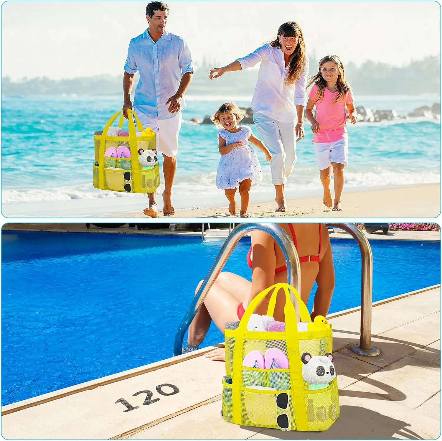 Mesh Beach Bags for Women - Plus Waterproof Sandproof Tote Bag