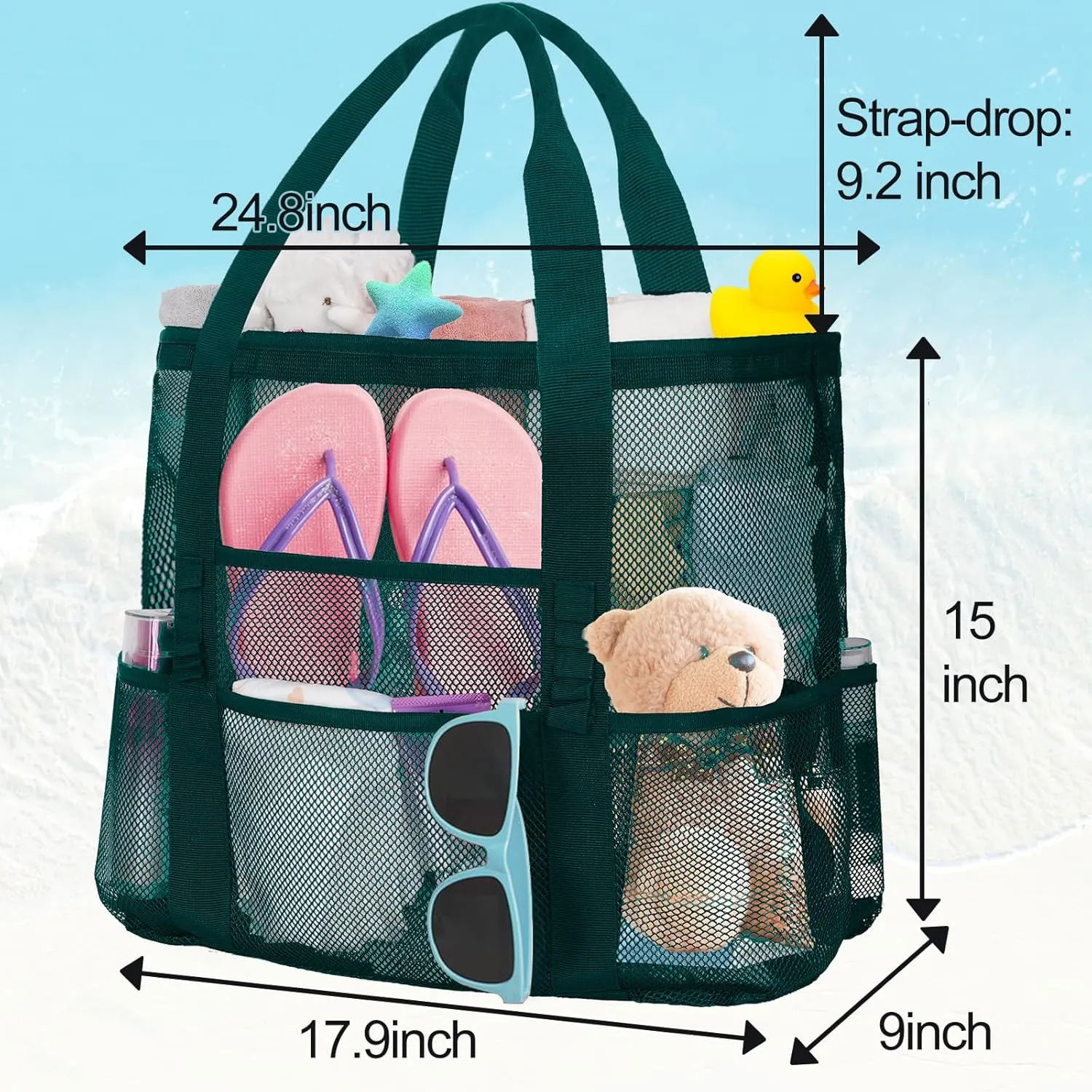 Mesh Beach Bags for Women - Plus Waterproof Sandproof Tote Bag