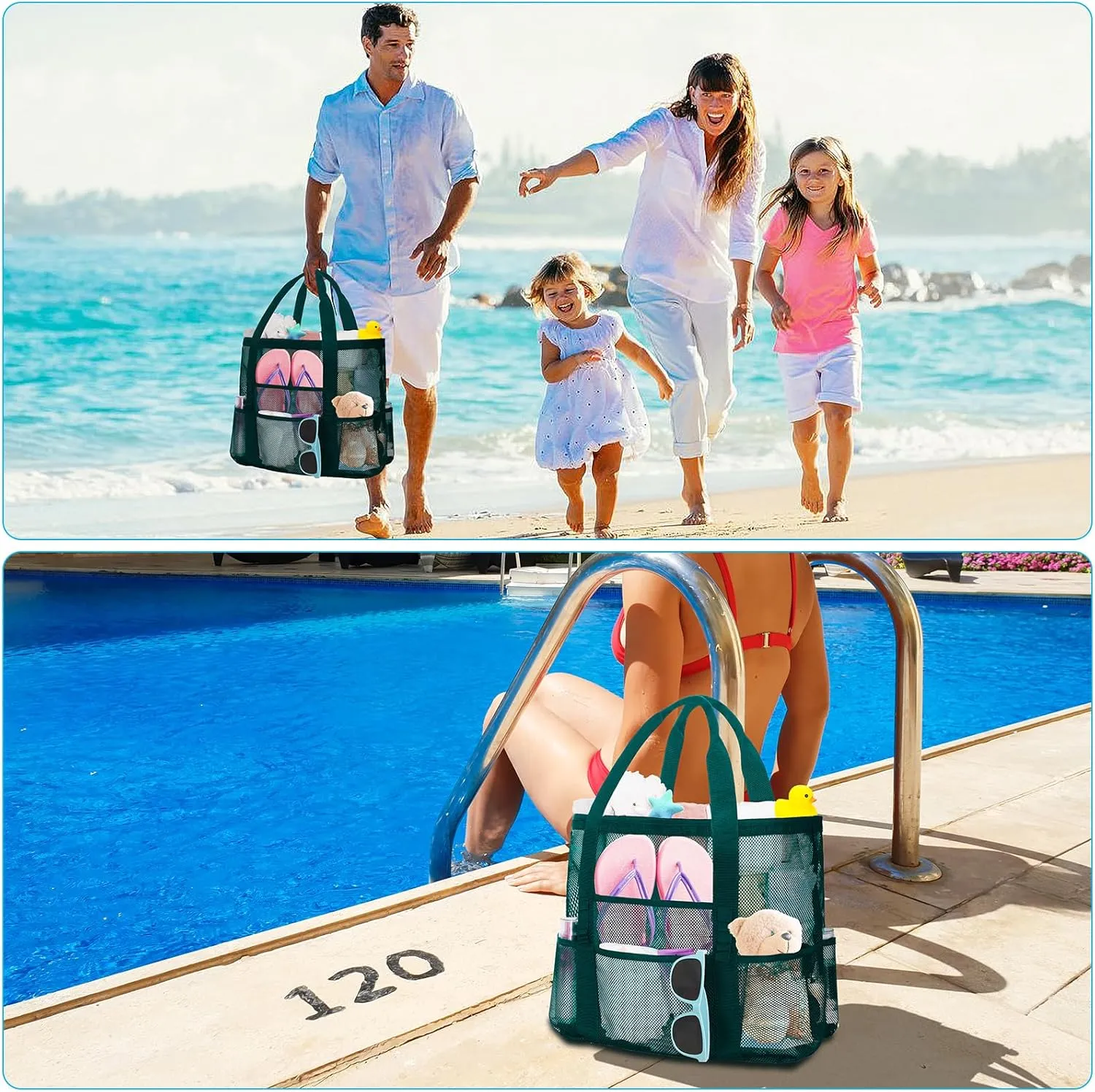 Mesh Beach Bags for Women - Plus Waterproof Sandproof Tote Bag
