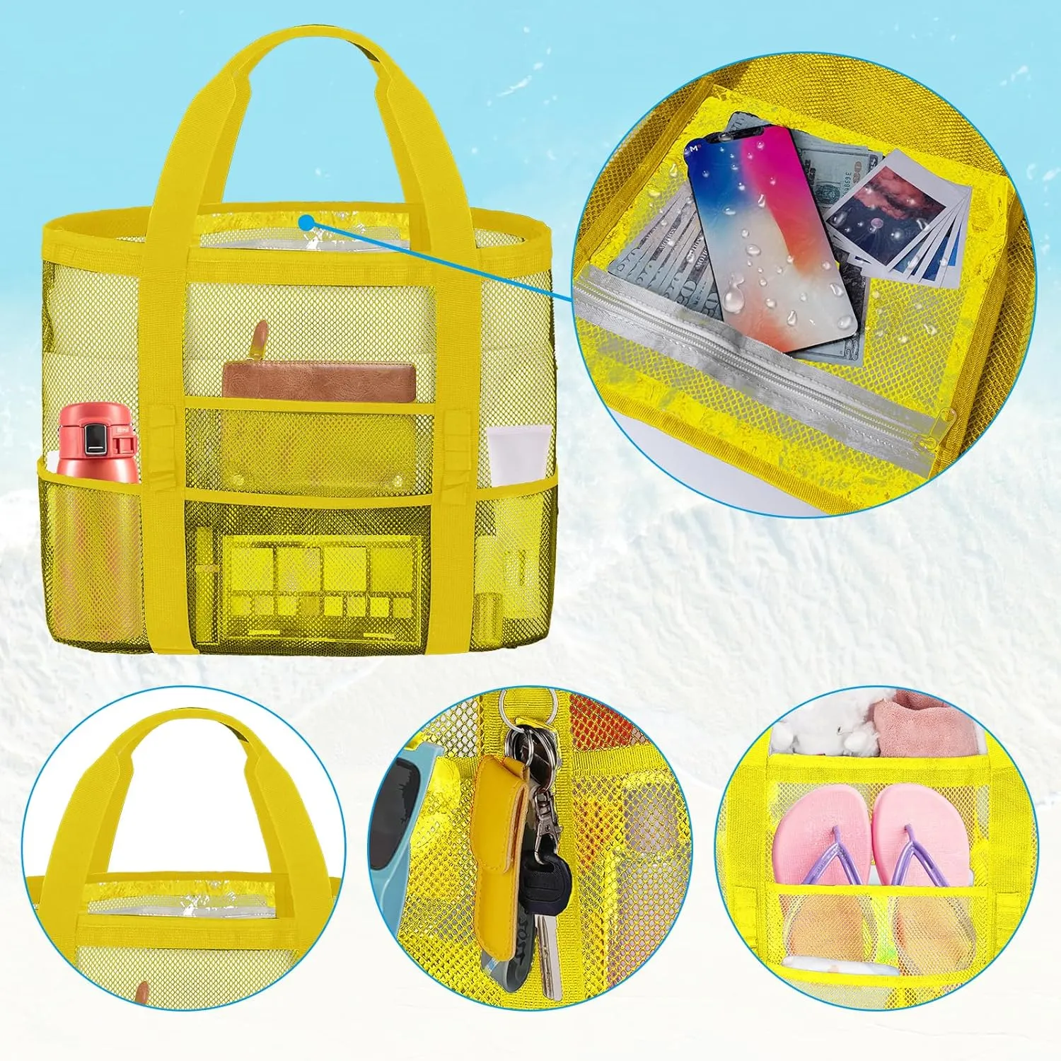 Mesh Beach Bags for Women - Plus Waterproof Sandproof Tote Bag