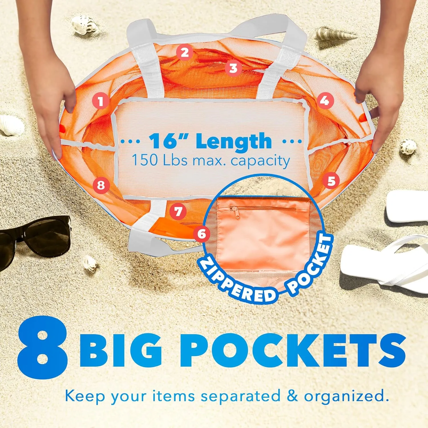 Mesh Sand Free Bag - Strong Lightweight Bag For Beach & Vacation Essentials. Tons of Storage!