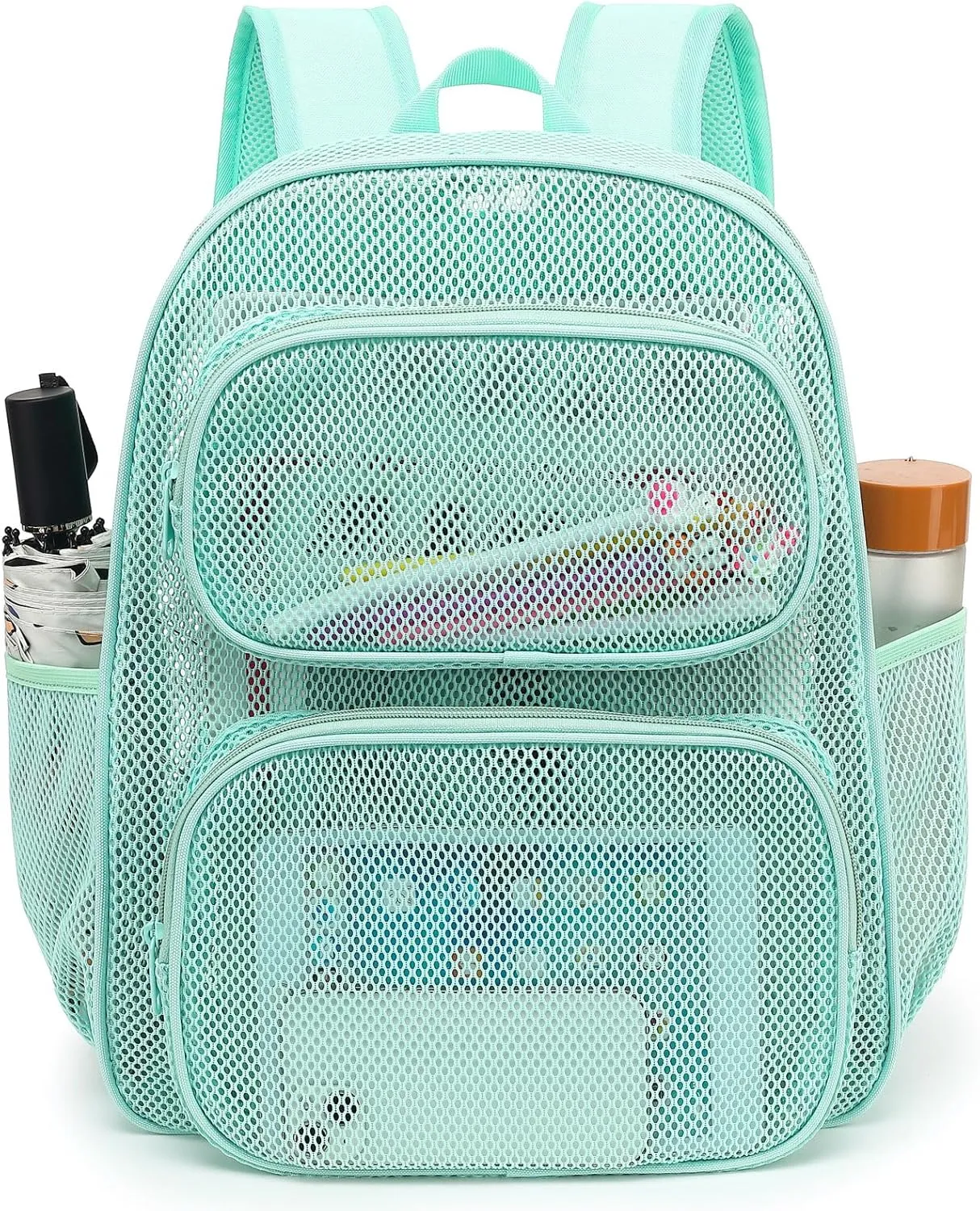 Mesh School Backpack for Girls Boys, Heavy Duty Mesh Bookbag School Bag for Adults Kids Swimming Beach Fitness Sport (Green)
