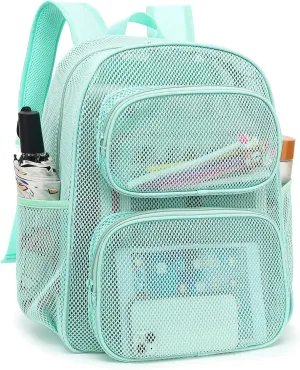 Mesh School Backpack for Girls Boys, Heavy Duty Mesh Bookbag School Bag for Adults Kids Swimming Beach Fitness Sport (Green)
