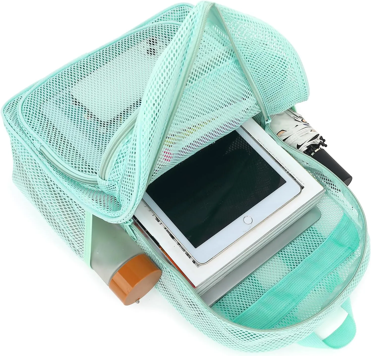 Mesh School Backpack for Girls Boys, Heavy Duty Mesh Bookbag School Bag for Adults Kids Swimming Beach Fitness Sport (Green)