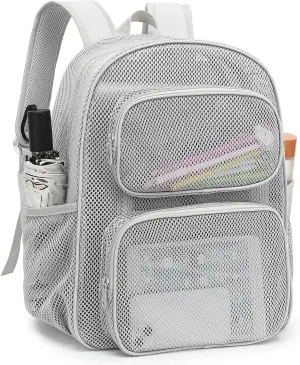 Mesh School Backpack for Girls Boys, Heavy Duty Mesh Bookbag School Bag for Adults Kids Swimming Beach Fitness Sport (Grey)