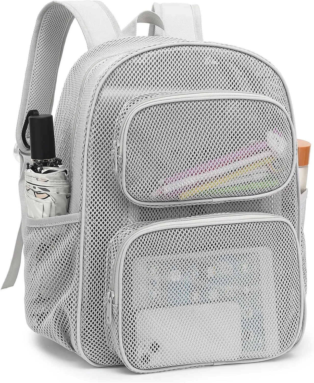Mesh School Backpack for Girls Boys, Heavy Duty Mesh Bookbag School Bag for Adults Kids Swimming Beach Fitness Sport (Grey)