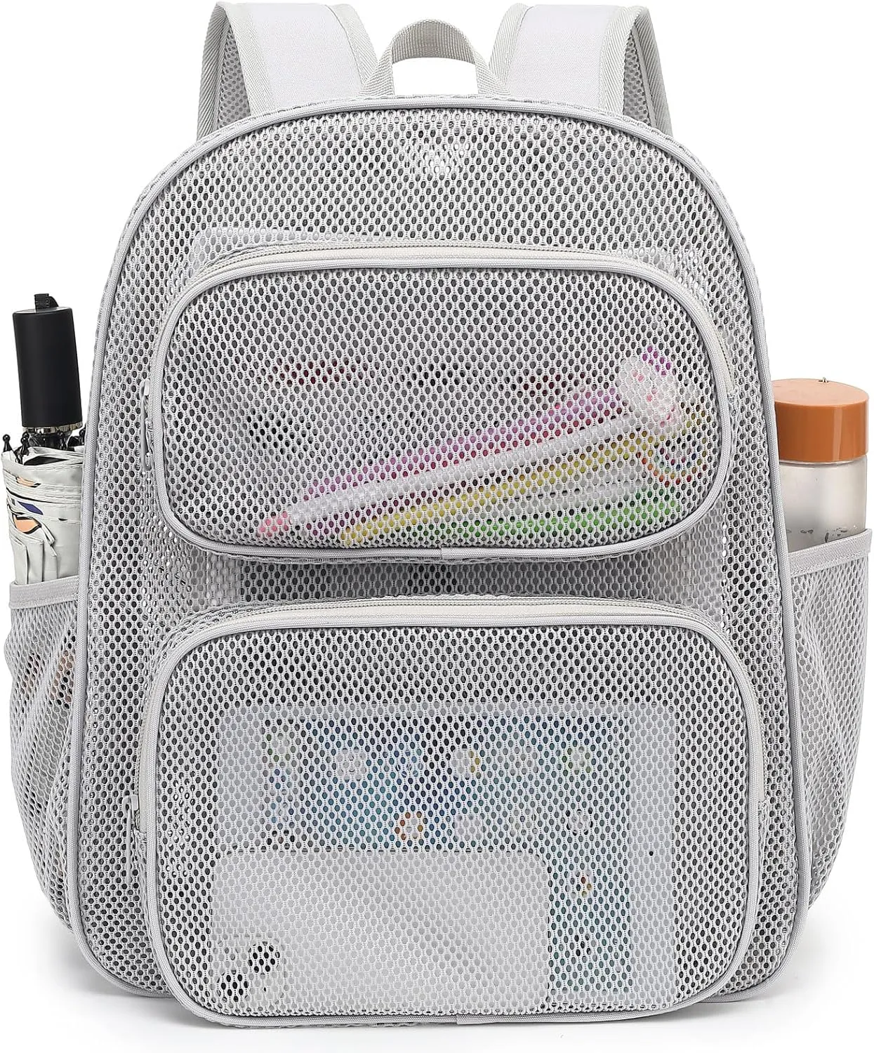 Mesh School Backpack for Girls Boys, Heavy Duty Mesh Bookbag School Bag for Adults Kids Swimming Beach Fitness Sport (Grey)