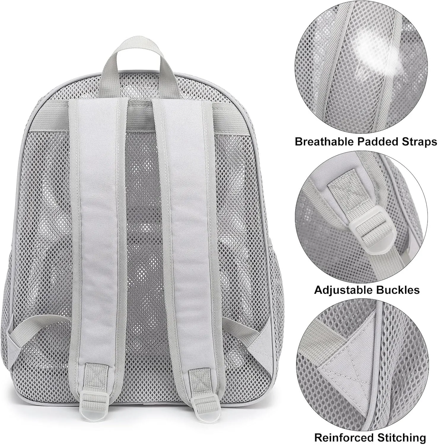 Mesh School Backpack for Girls Boys, Heavy Duty Mesh Bookbag School Bag for Adults Kids Swimming Beach Fitness Sport (Grey)