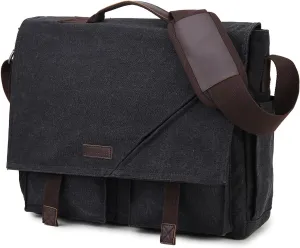 Messenger Bag for Men,Vintage Water Reistant Canvas 17 Inch Laptop Bag Satchel Shoulder Bag Gray