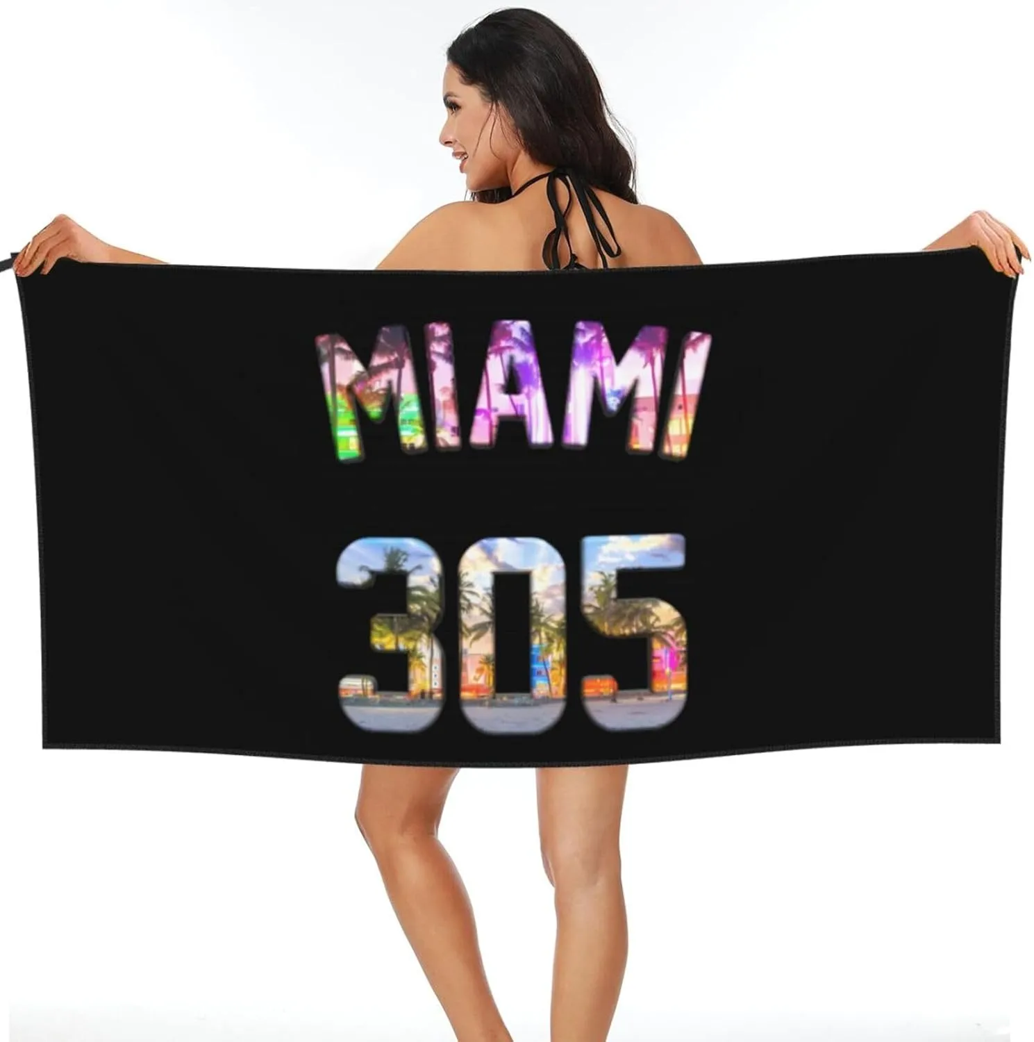 Miami 305 Beach Towel Quick Dry Sand Free Lightweight Large 31.5"x63" with Travel Bag - Vacation Essentials Bath Towel for Pool, Summer