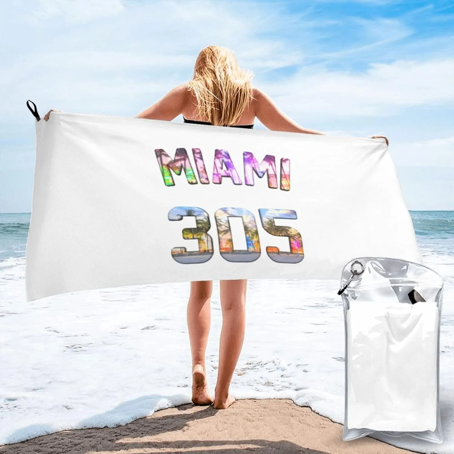 Miami 305 Beach Towel Quick Dry Sand Free Lightweight Large 31.5"x63" with Travel Bag - Vacation Essentials Bath Towel for Pool, Summer