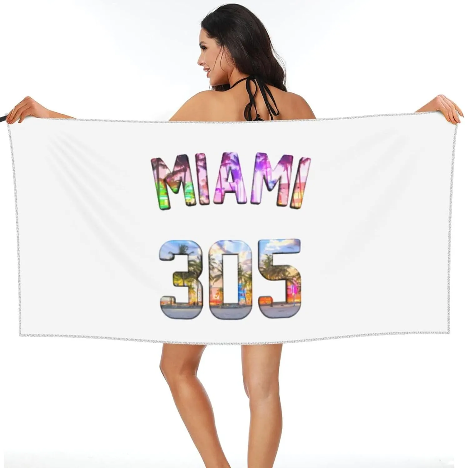 Miami 305 Beach Towel Quick Dry Sand Free Lightweight Large 31.5"x63" with Travel Bag - Vacation Essentials Bath Towel for Pool, Summer