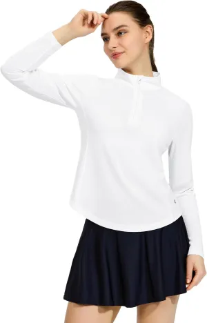 MIER Long Sleeve Workout Shirts for Women Quarter Zip Athletic Pullover Dry Fit Flowy Golf Running UV Sun Shirts,1/4 Zip