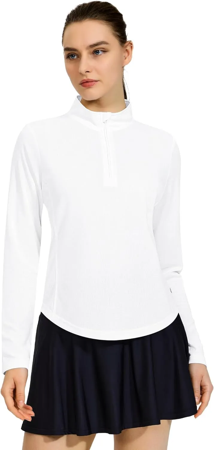MIER Long Sleeve Workout Shirts for Women Quarter Zip Athletic Pullover Dry Fit Flowy Golf Running UV Sun Shirts,1/4 Zip