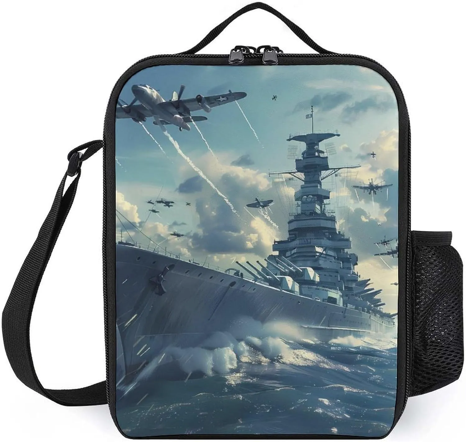 Military USS Enterprise Yorktown-Class Battleship Insulated Lunch Bag Portable Lunch Box Lunch Tote Bag with Shoulder Strap for Work Travel