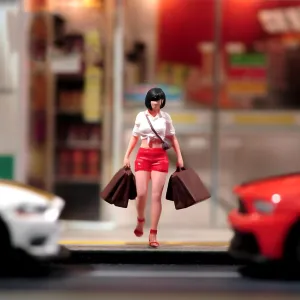 Miniatures Diorama 1/24 1/64 1/43 1/87 Scale Shopping Girl Short Hair Female Scene Action Figure Doll Model for Car Vehicles (Painted, 1:64 Scale)