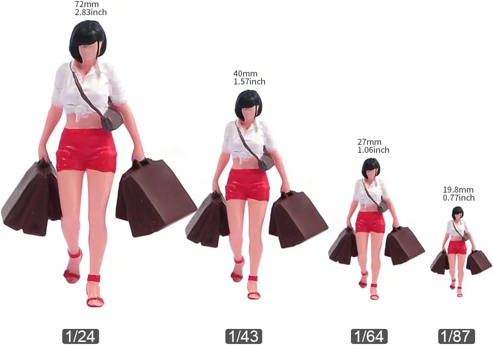 Miniatures Diorama 1/24 1/64 1/43 1/87 Scale Shopping Girl Short Hair Female Scene Action Figure Doll Model for Car Vehicles (Painted, 1:64 Scale)