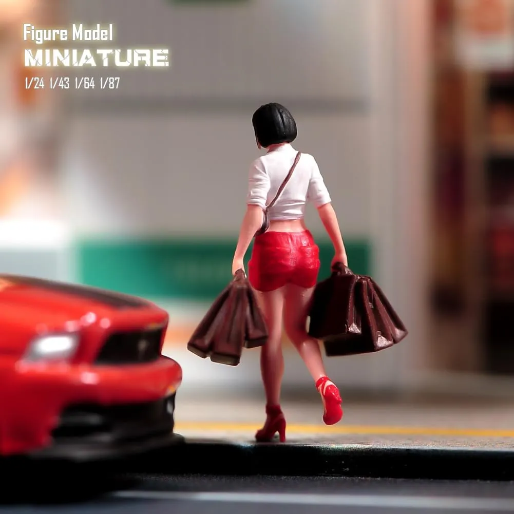 Miniatures Diorama 1/24 1/64 1/43 1/87 Scale Shopping Girl Short Hair Female Scene Action Figure Doll Model for Car Vehicles (Painted, 1:64 Scale)