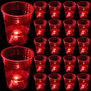 mishunyus Glow in The Dark Red Party Cups 40 Pack (16 oz) - LED Light Up Plastic Cups for Birthday Weddings BBQ Beach Holiday Decorations, Reusable Drinking Cups for Club Events & Nighttime