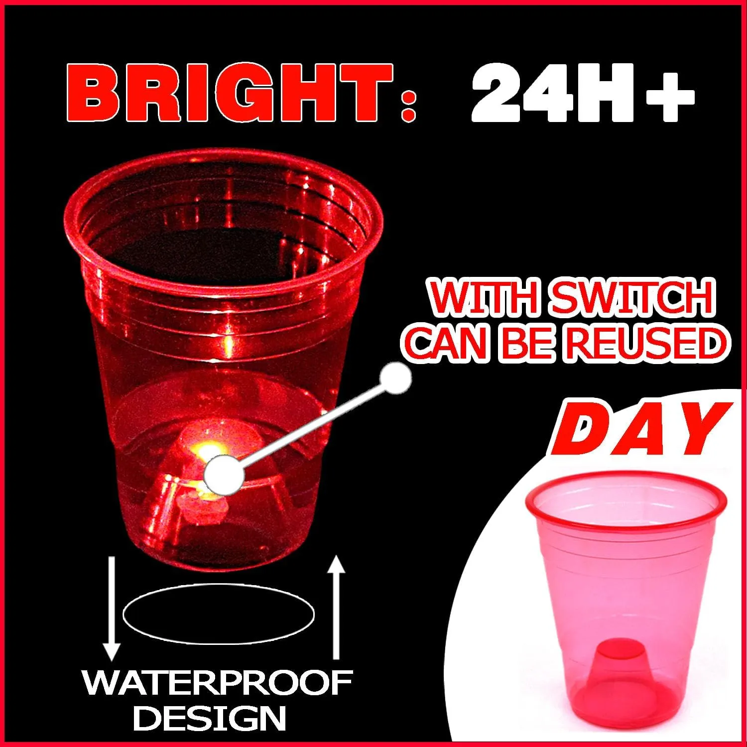 mishunyus Glow in The Dark Red Party Cups 40 Pack (16 oz) - LED Light Up Plastic Cups for Birthday Weddings BBQ Beach Holiday Decorations, Reusable Drinking Cups for Club Events & Nighttime