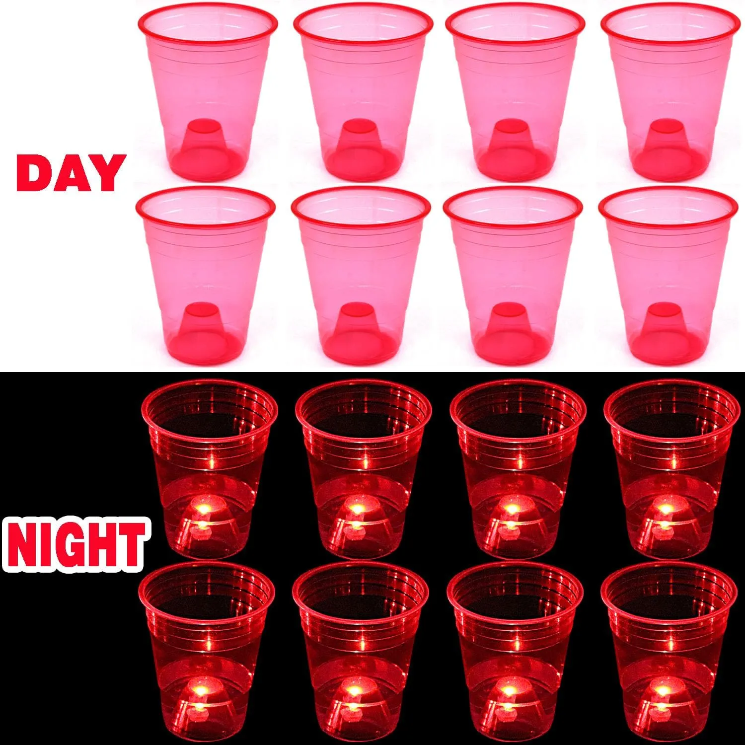 mishunyus Glow in The Dark Red Party Cups 40 Pack (16 oz) - LED Light Up Plastic Cups for Birthday Weddings BBQ Beach Holiday Decorations, Reusable Drinking Cups for Club Events & Nighttime