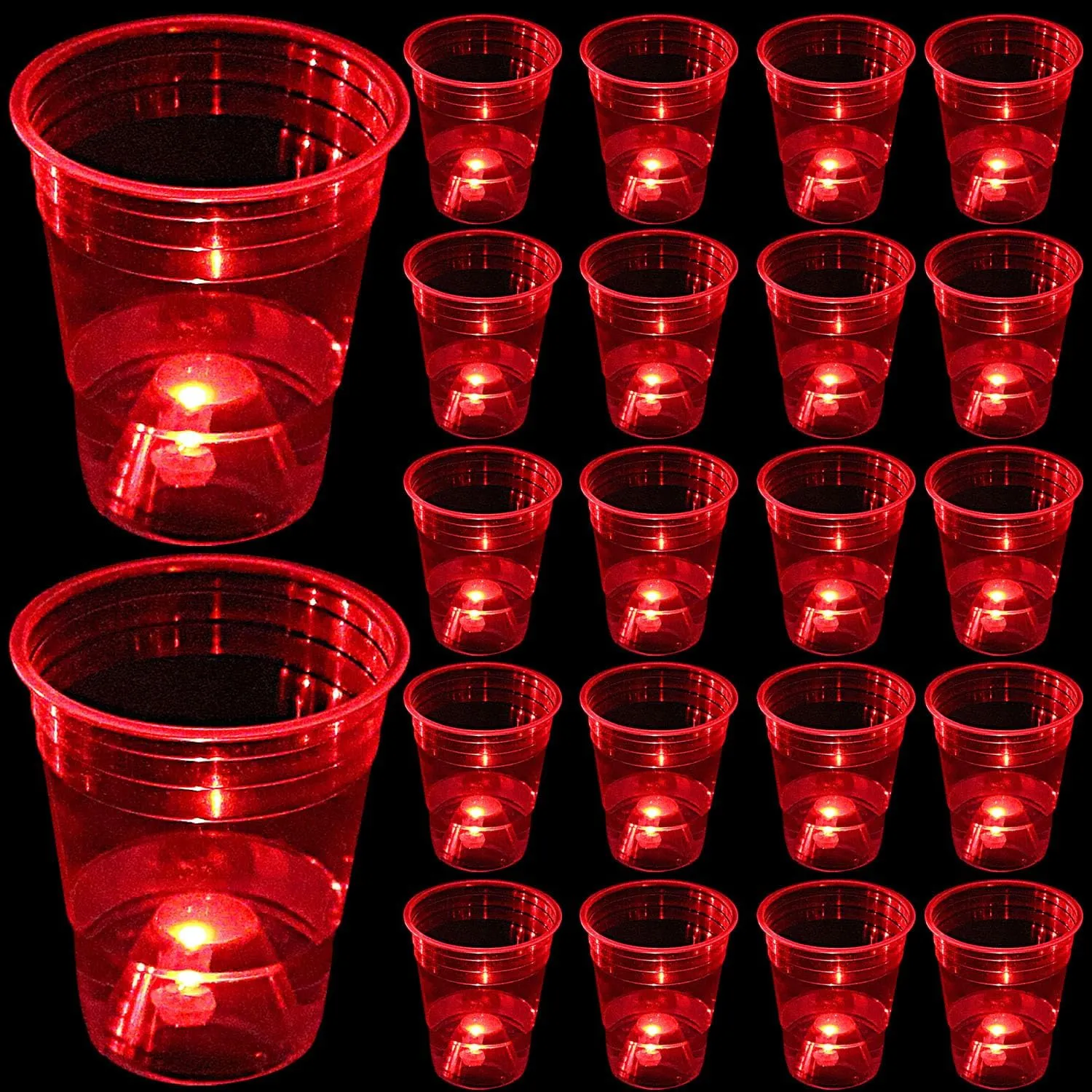mishunyus Glow in The Dark Red Party Cups 40 Pack (16 oz) - LED Light Up Plastic Cups for Birthday Weddings BBQ Beach Holiday Decorations, Reusable Drinking Cups for Club Events & Nighttime