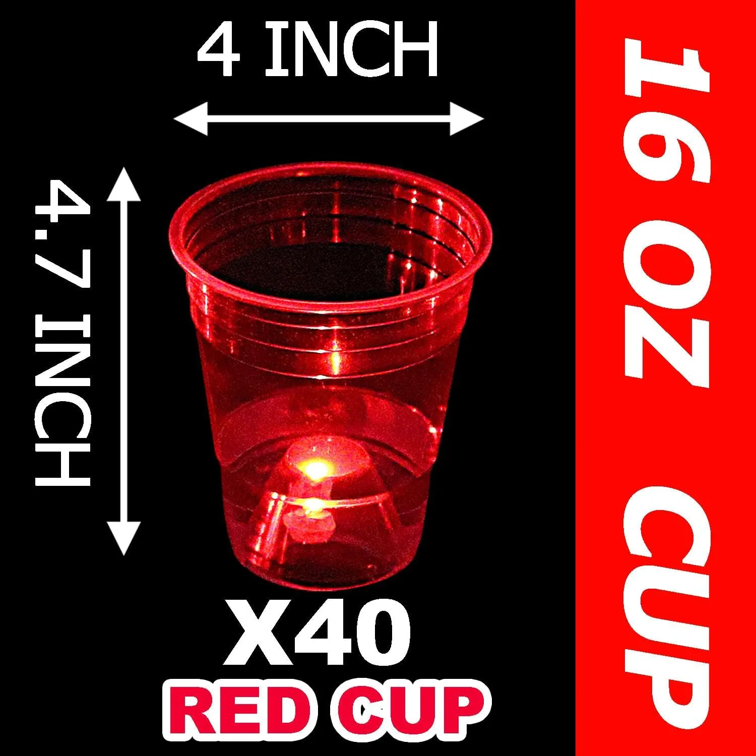 mishunyus Glow in The Dark Red Party Cups 40 Pack (16 oz) - LED Light Up Plastic Cups for Birthday Weddings BBQ Beach Holiday Decorations, Reusable Drinking Cups for Club Events & Nighttime