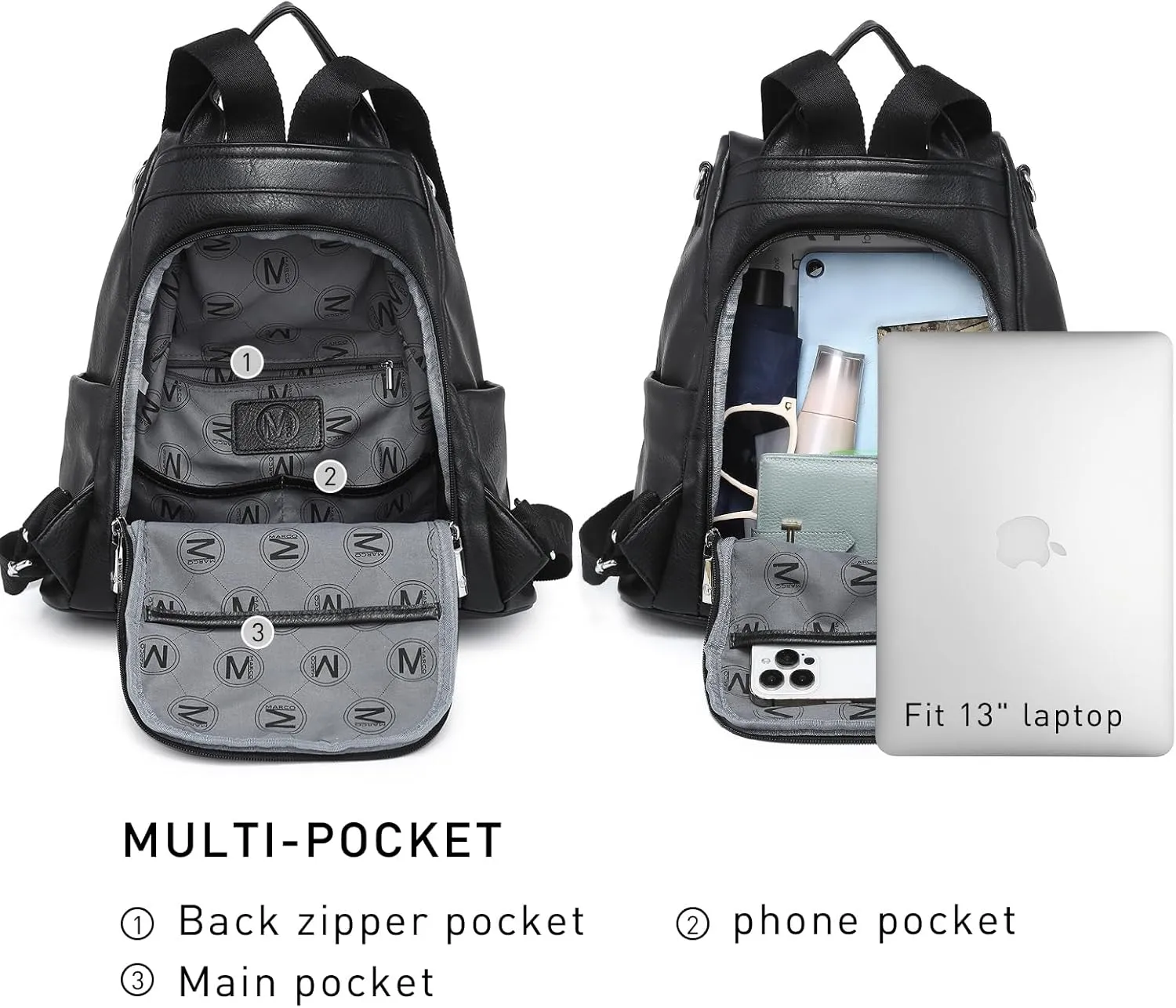 MKP COLLECTION Women Fashion Backpack Purse Multi Pockets Anti-Theft Rucksack Travel Shoulder Bag Handbag Set 2pcs