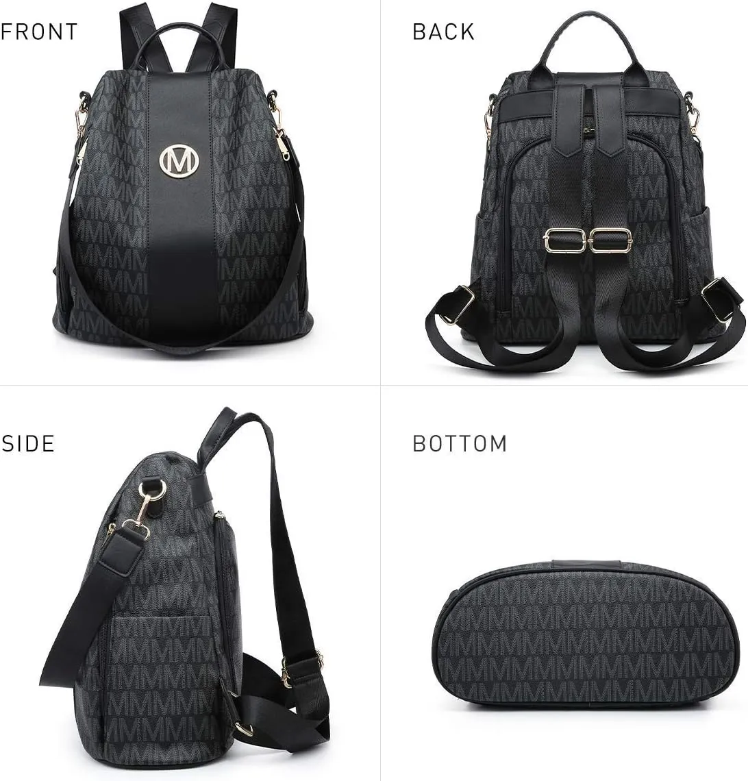 MKP COLLECTION Women Fashion Backpack Purse Multi Pockets Anti-Theft Rucksack Travel Shoulder Bag Handbag Set 2pcs