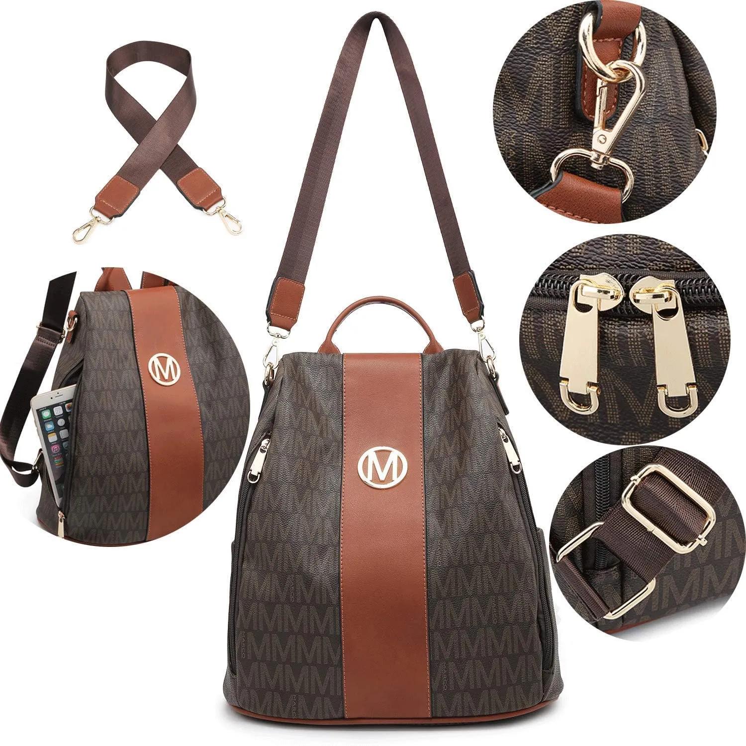 MKP COLLECTION Women Fashion Backpack Purse Multi Pockets Anti-Theft Rucksack Travel Shoulder Bag Handbag Set 2pcs