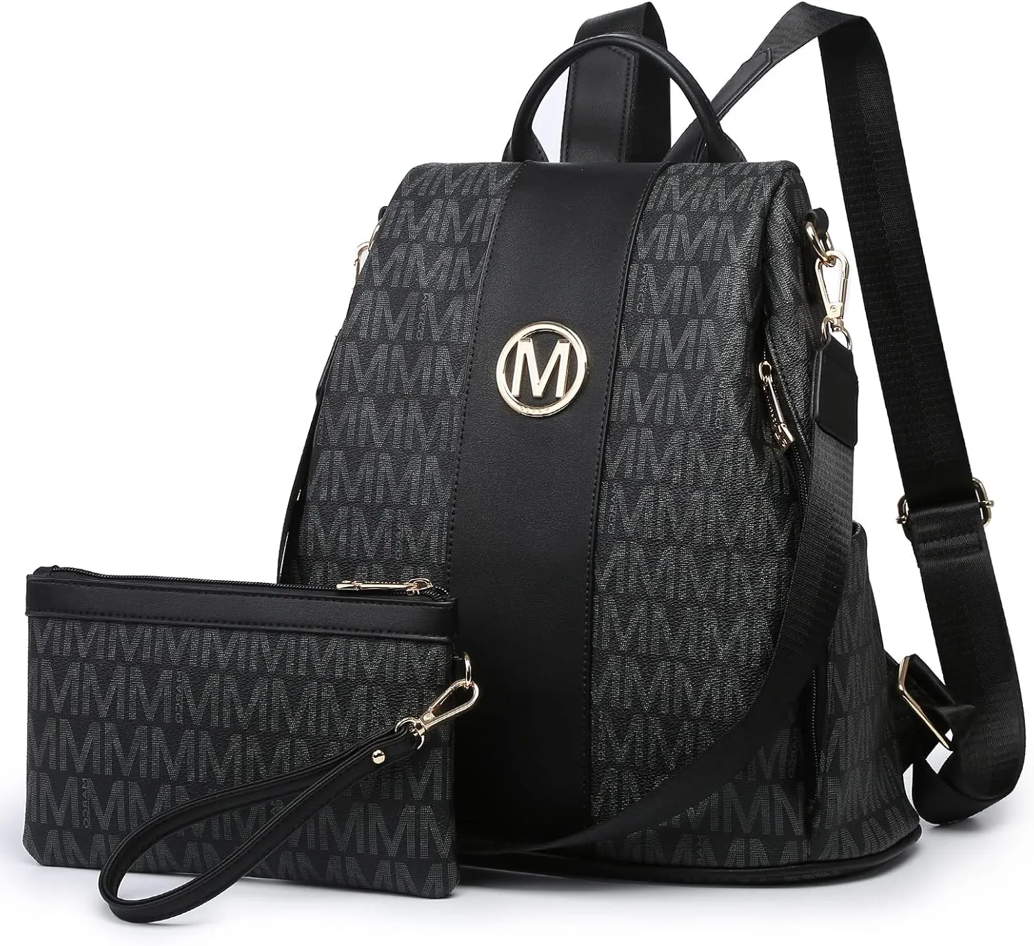 MKP COLLECTION Women Fashion Backpack Purse Multi Pockets Anti-Theft Rucksack Travel Shoulder Bag Handbag Set 2pcs