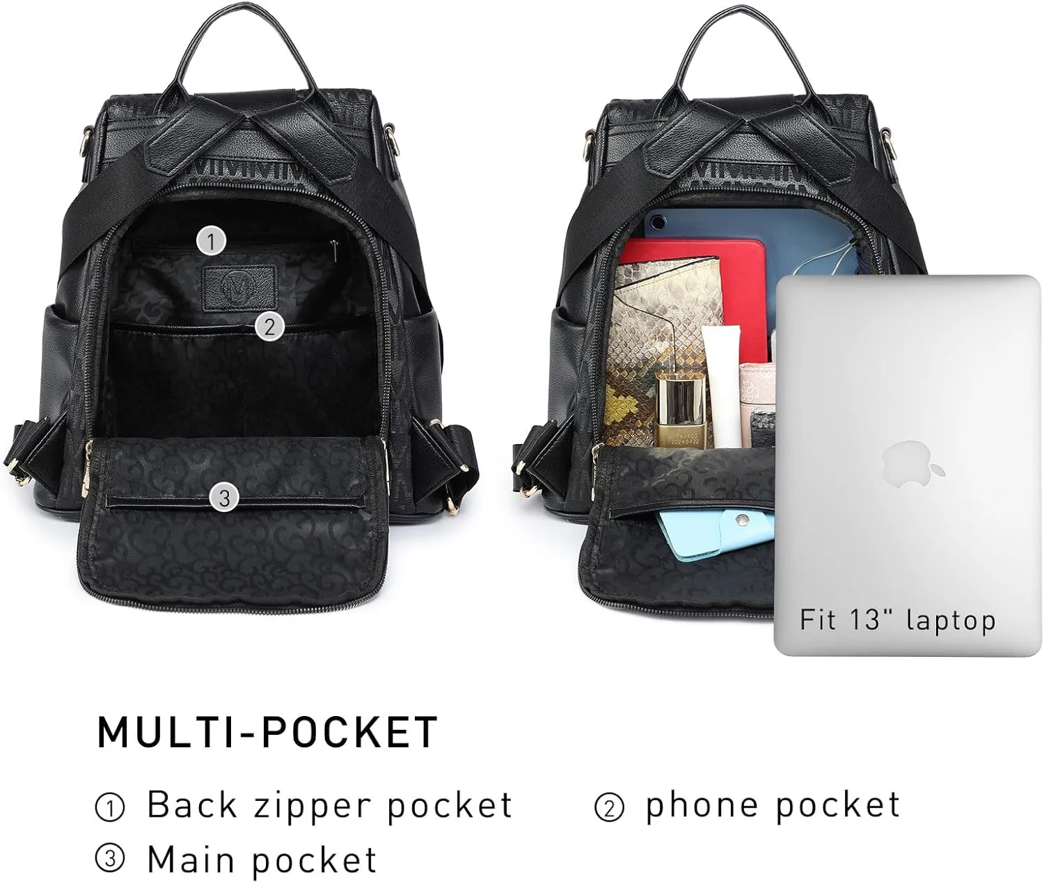 MKP COLLECTION Women Fashion Backpack Purse Multi Pockets Anti-Theft Rucksack Travel Shoulder Bag Handbag Set 2pcs