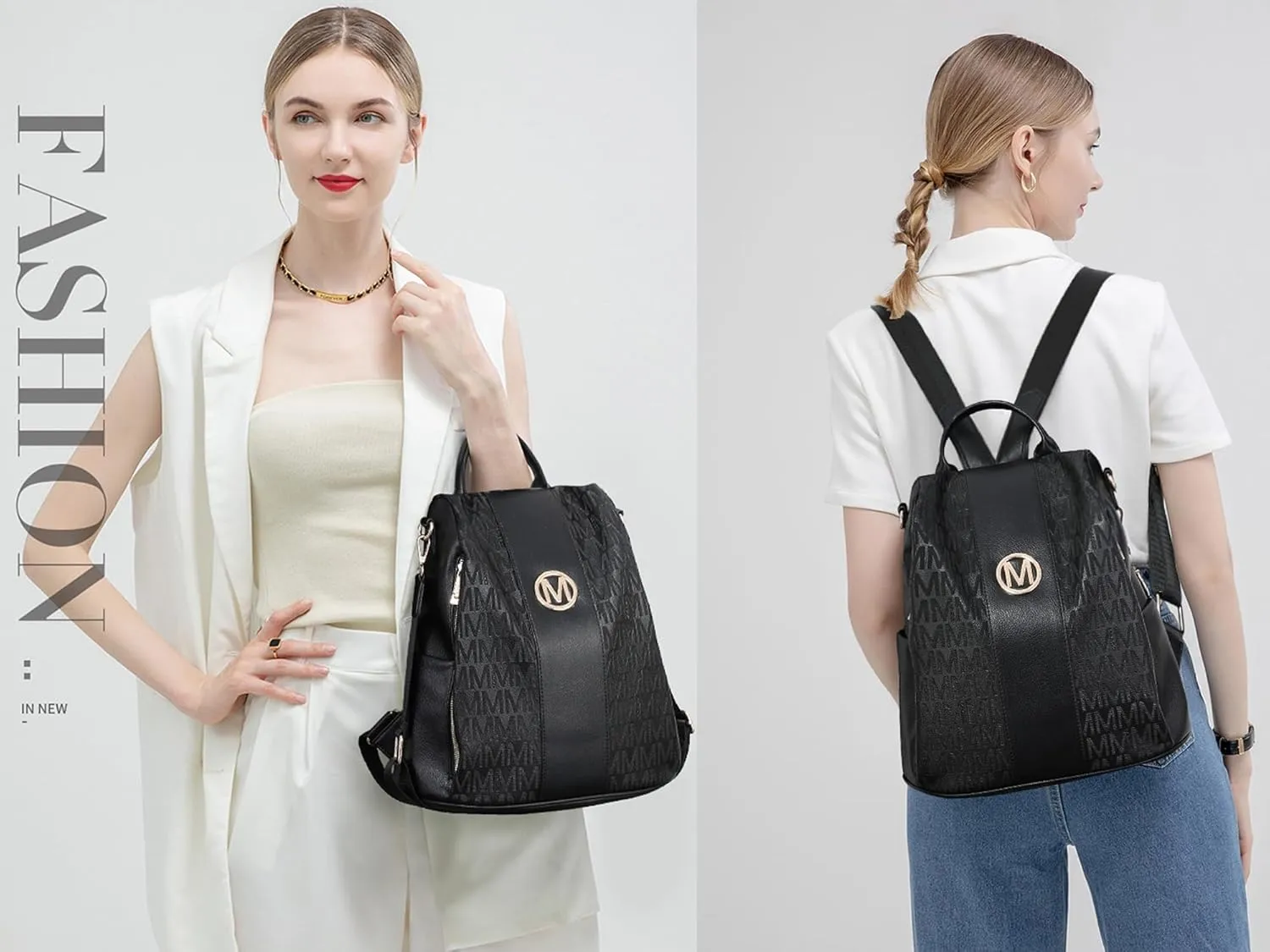 MKP COLLECTION Women Fashion Backpack Purse Multi Pockets Anti-Theft Rucksack Travel Shoulder Bag Handbag Set 2pcs