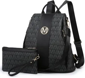 MKP COLLECTION Women Fashion Backpack Purse Multi Pockets Anti-Theft Rucksack Travel Shoulder Bag Handbag Set 2pcs