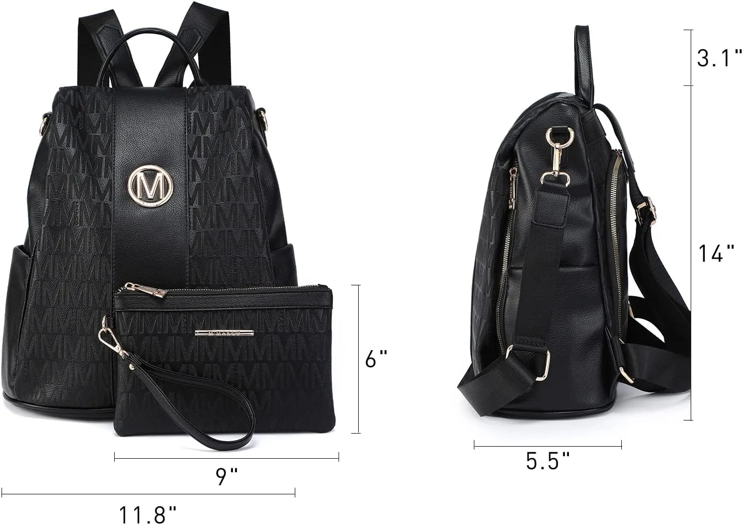 MKP COLLECTION Women Fashion Backpack Purse Multi Pockets Anti-Theft Rucksack Travel Shoulder Bag Handbag Set 2pcs