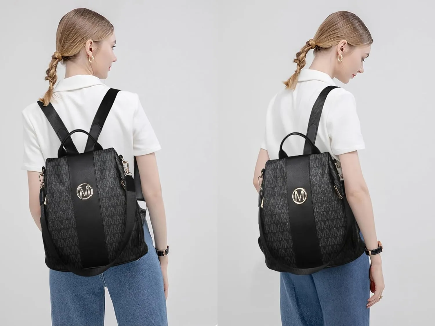 MKP COLLECTION Women Fashion Backpack Purse Multi Pockets Anti-Theft Rucksack Travel Shoulder Bag Handbag Set 2pcs