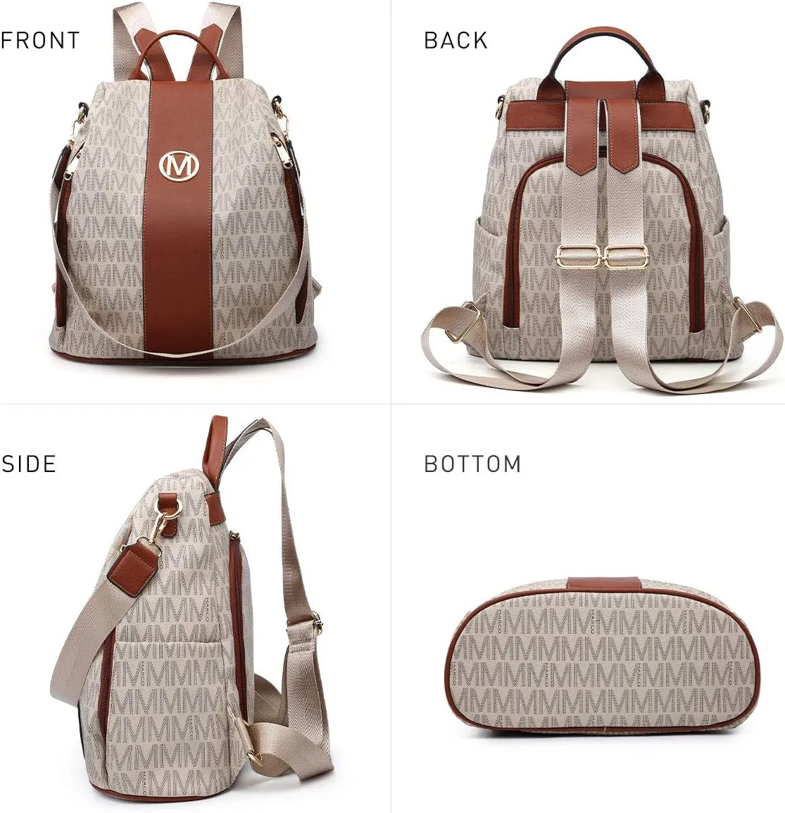 MKP COLLECTION Women Fashion Backpack Purse Multi Pockets Anti-Theft Rucksack Travel Shoulder Bag Handbag Set 2pcs