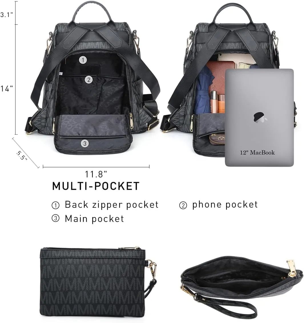 MKP COLLECTION Women Fashion Backpack Purse Multi Pockets Anti-Theft Rucksack Travel Shoulder Bag Handbag Set 2pcs