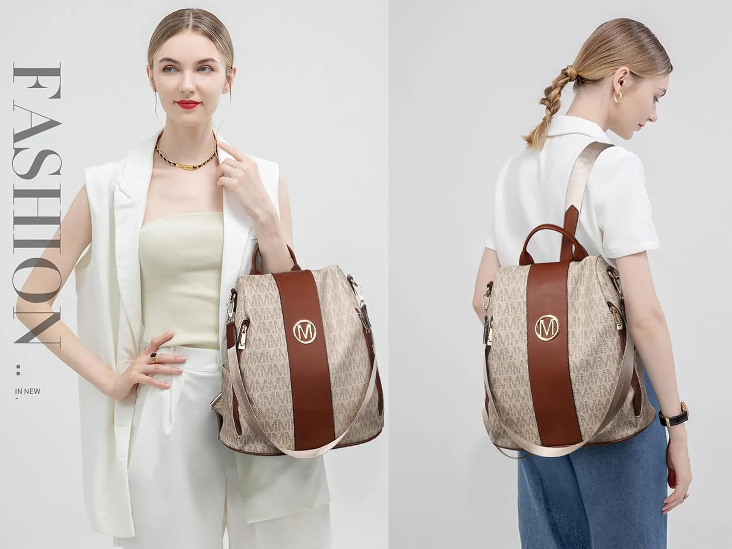 MKP COLLECTION Women Fashion Backpack Purse Multi Pockets Anti-Theft Rucksack Travel Shoulder Bag Handbag Set 2pcs