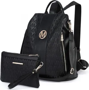 MKP COLLECTION Women Fashion Backpack Purse Multi Pockets Anti-Theft Rucksack Travel Shoulder Bag Handbag Set 2pcs