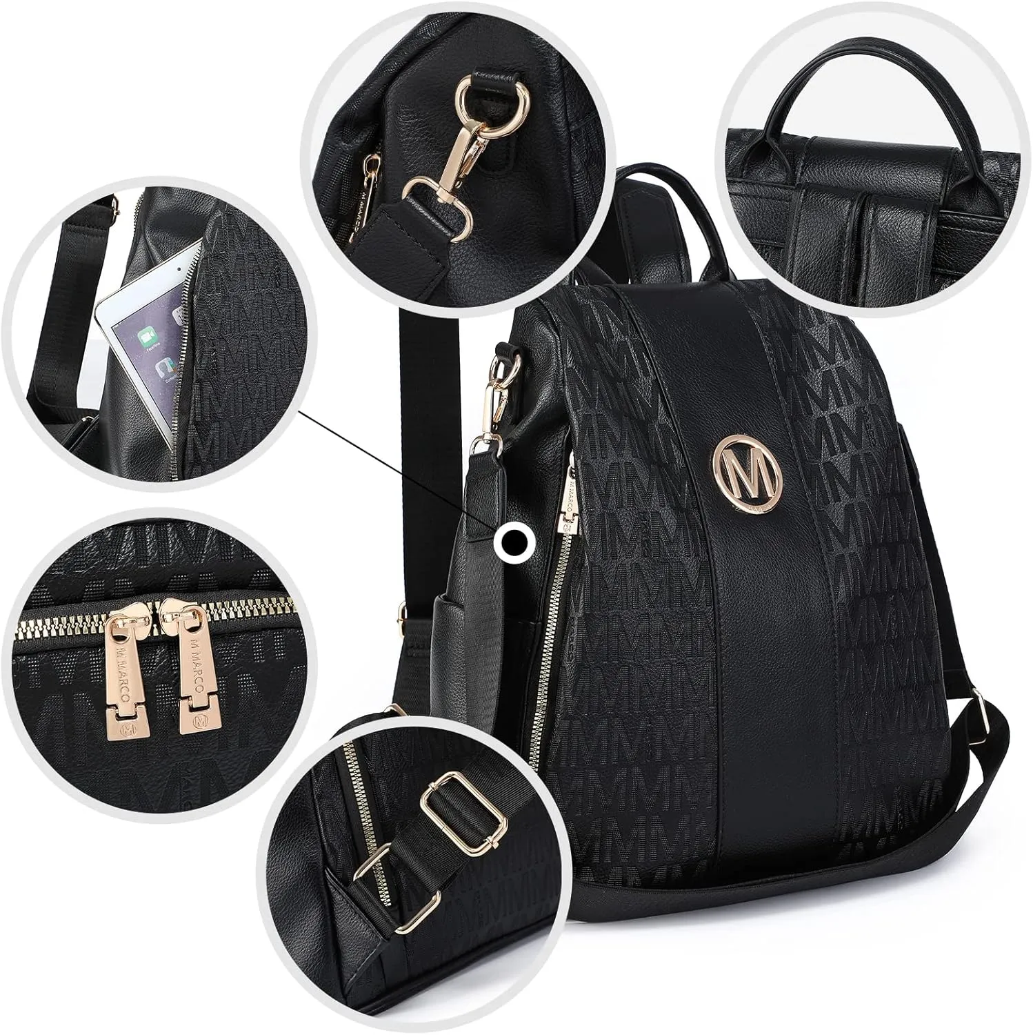 MKP COLLECTION Women Fashion Backpack Purse Multi Pockets Anti-Theft Rucksack Travel Shoulder Bag Handbag Set 2pcs