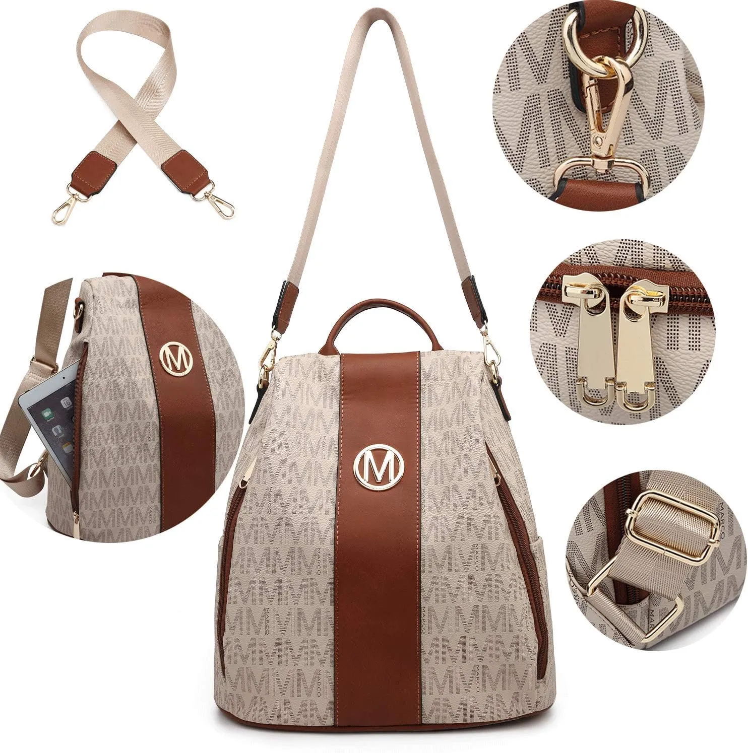 MKP COLLECTION Women Fashion Backpack Purse Multi Pockets Anti-Theft Rucksack Travel Shoulder Bag Handbag Set 2pcs