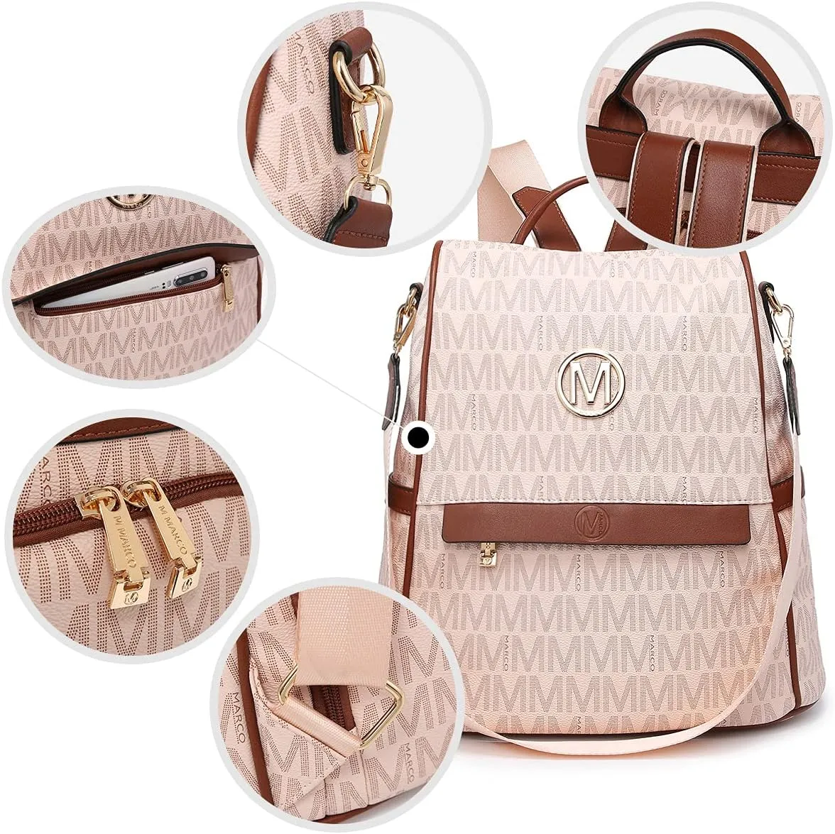 MKP Women Fashion Backpack Purse Multi Pockets Signature Anti-Theft Rucksack Travel Ladies Shoulder Bag Handbag 2Pcs