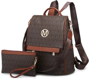 MKP Women Fashion Backpack Purse Multi Pockets Signature Anti-Theft Rucksack Travel Ladies Shoulder Bag Handbag 2Pcs