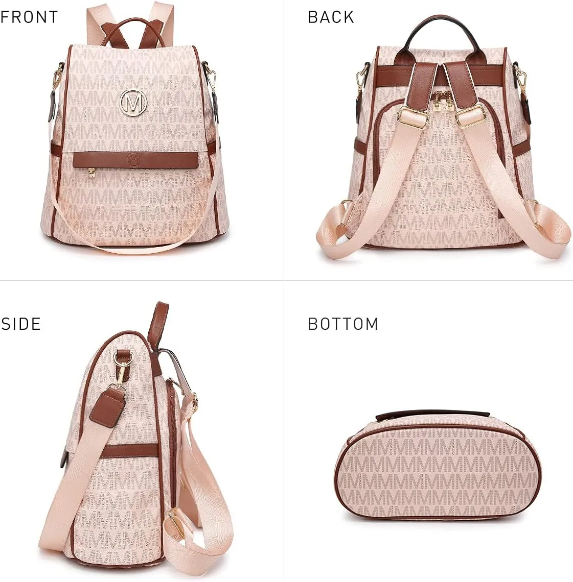 MKP Women Fashion Backpack Purse Multi Pockets Signature Anti-Theft Rucksack Travel Ladies Shoulder Bag Handbag 2Pcs