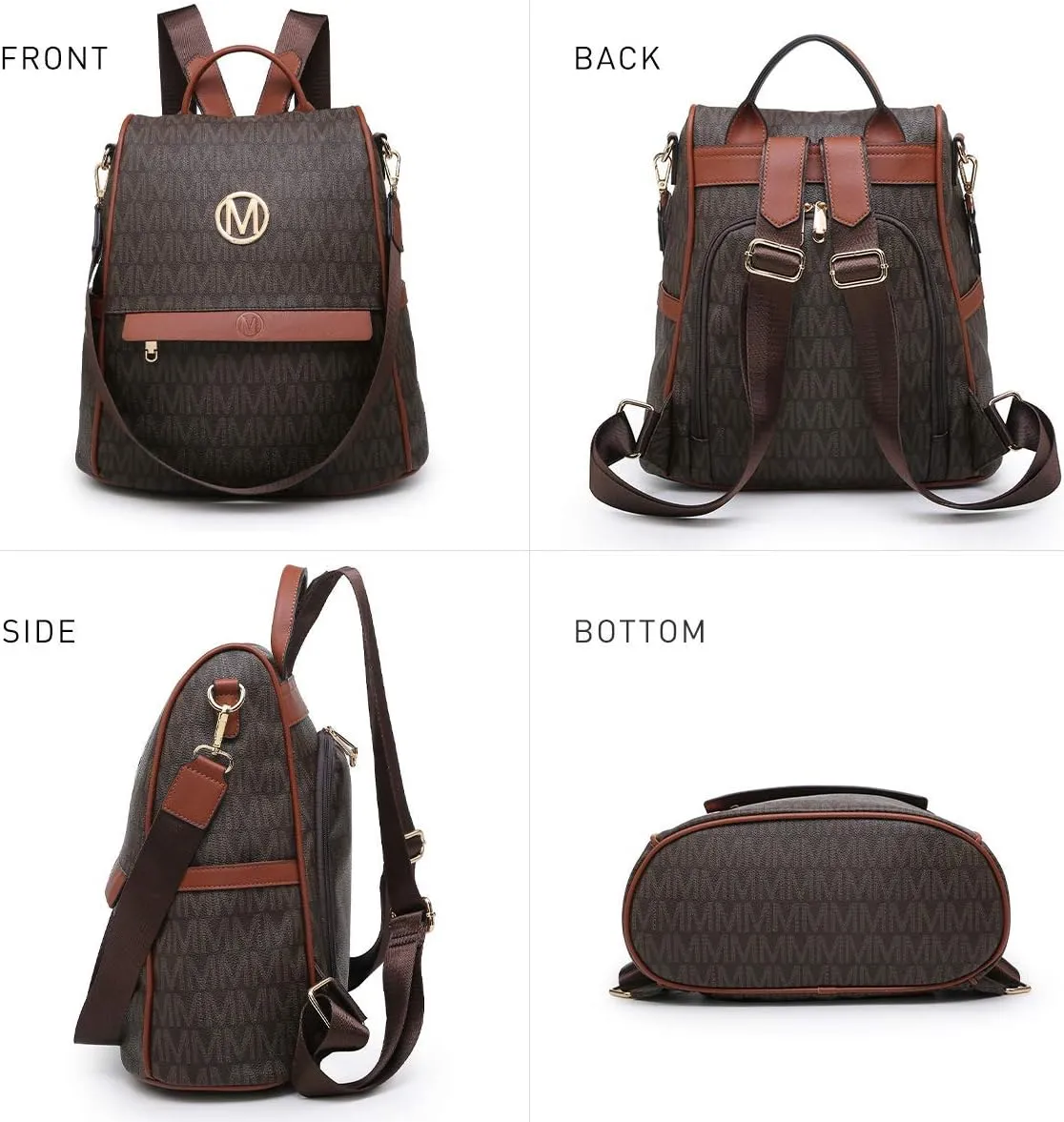 MKP Women Fashion Backpack Purse Multi Pockets Signature Anti-Theft Rucksack Travel Ladies Shoulder Bag Handbag 2Pcs