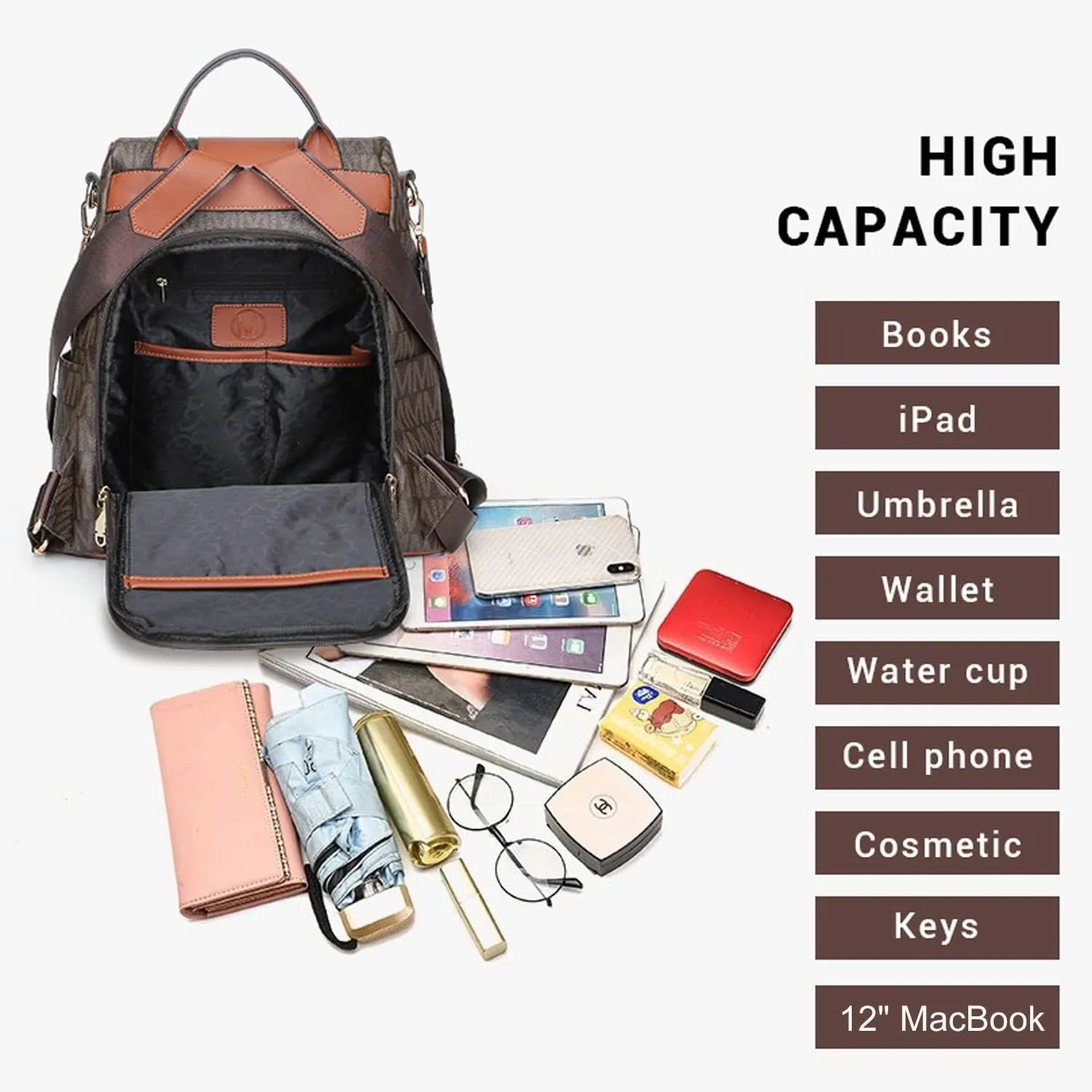 MKP Women Fashion Backpack Purse Multi Pockets Signature Anti-Theft Rucksack Travel Ladies Shoulder Bag Handbag 2Pcs